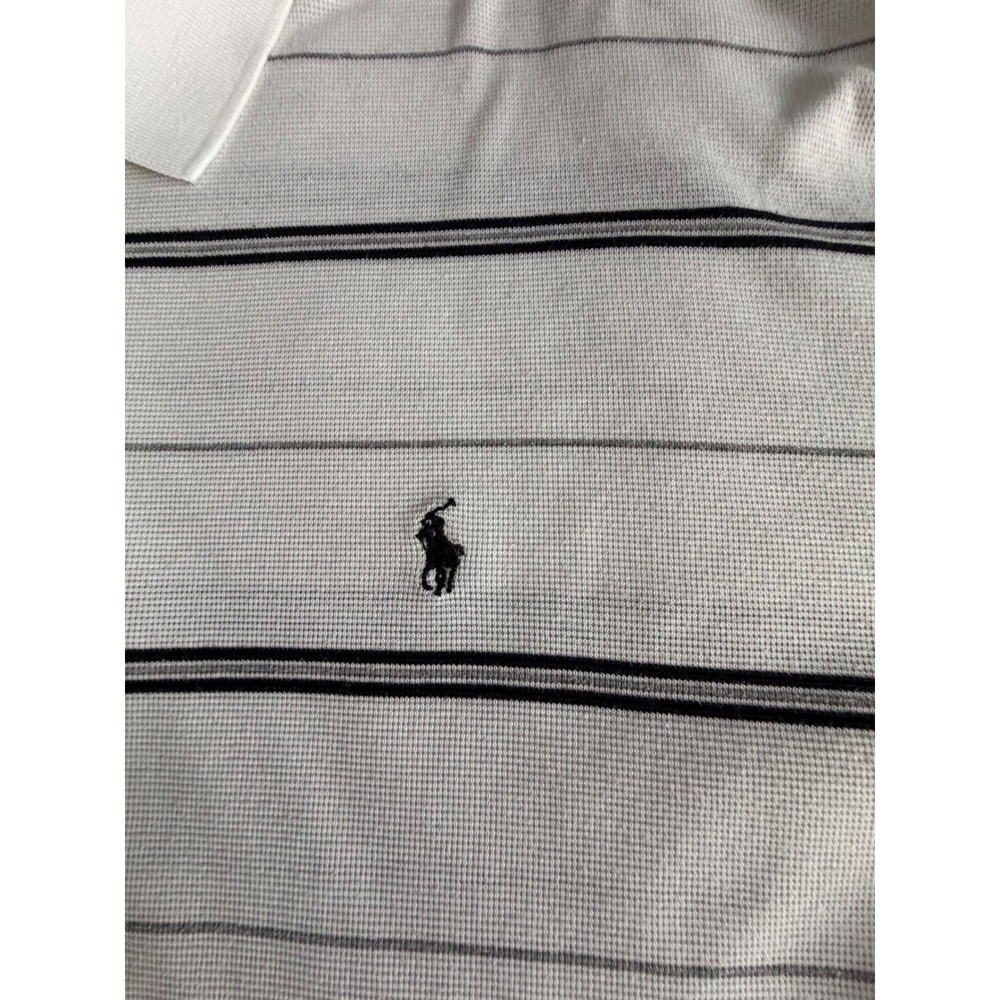 Polo Golf Ralph Lauren Mens Large White/Black Striped Pima Cotton Polo Shirt EUC - Picture 5 of 9